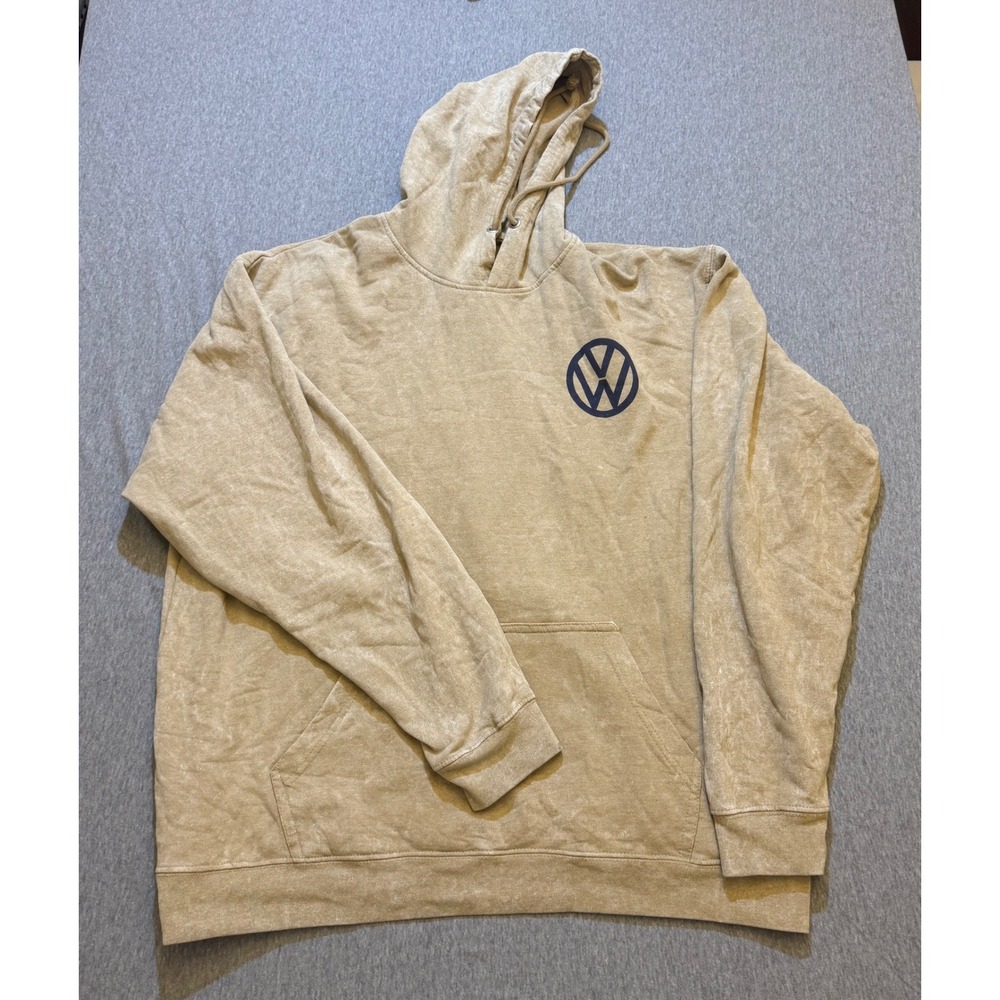 Volkswagen VW Bus Tapestry Patch Mineral Wash Hoodie Tan Mens XL RN 67585